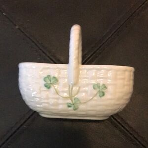Belleek Cream Basket with Green Shamrocks